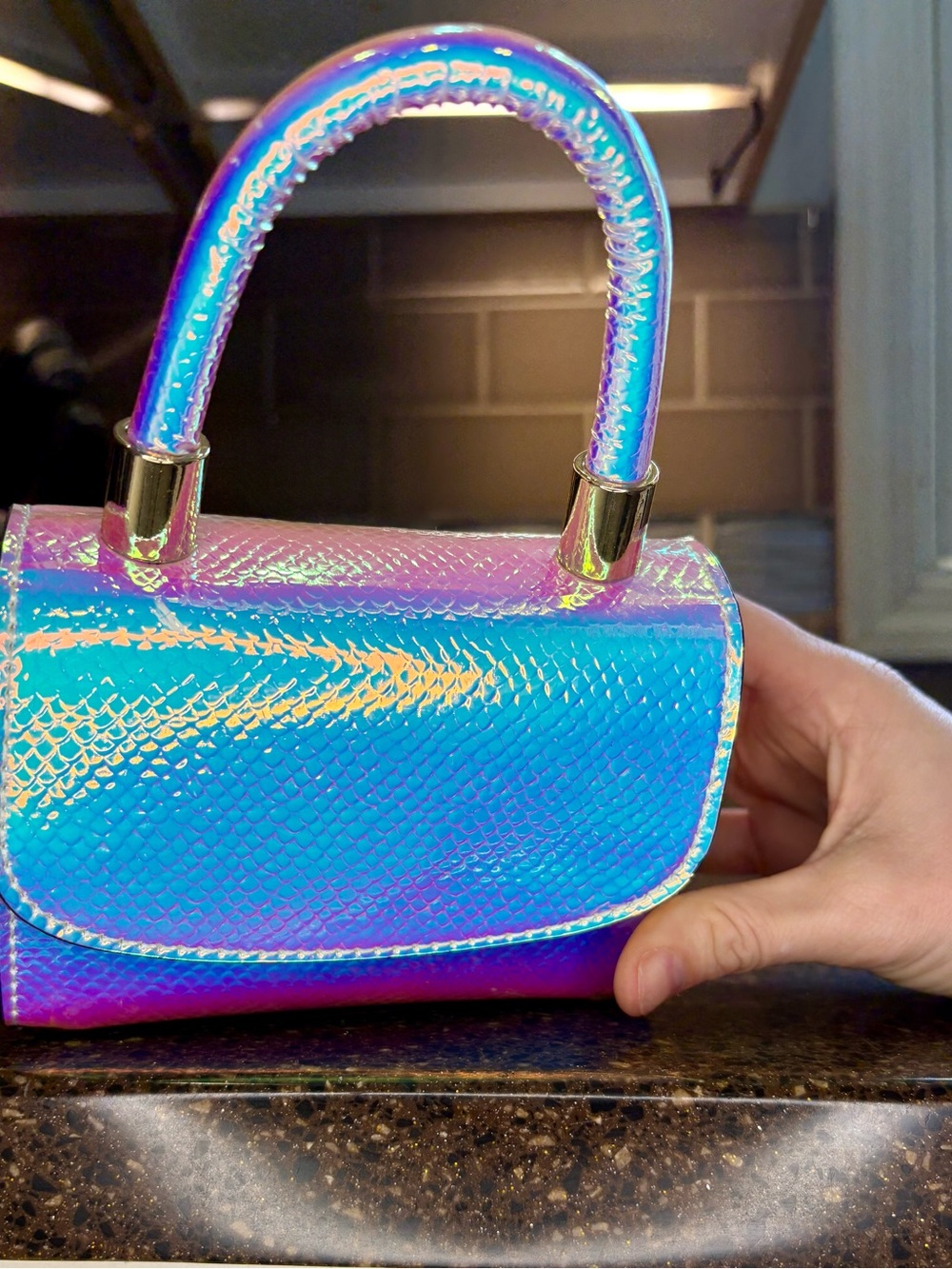 Aldo Iridescent Teal Mini Top-Handle Bag - Picture 5 of 8